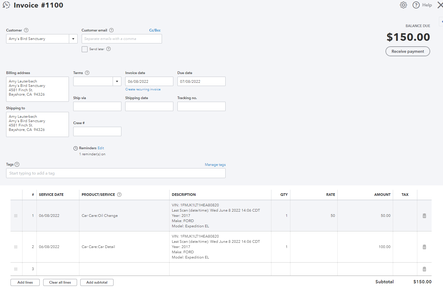 QuickBooks Invoice